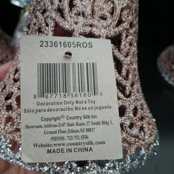 Holiday Hanging Bell Ornament Decorations Set of 4 Plastic Rose Gold/Glitter 6" - Picture 7 of 10